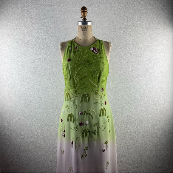 Anopia Collezioni l 8 Ombré Silk Chiffon Floral Embroidered Halter Midi Dress